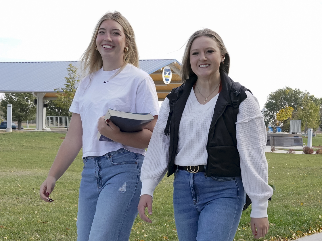 Students walking across South Campus